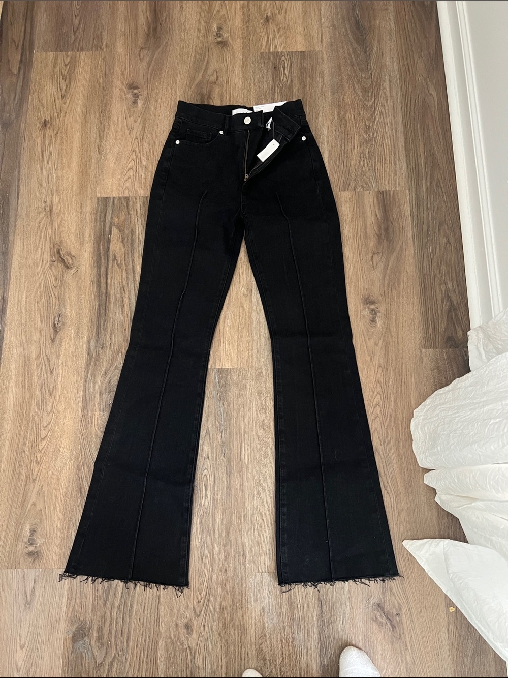 LOFT Black Flare Jeans with Raw Hem